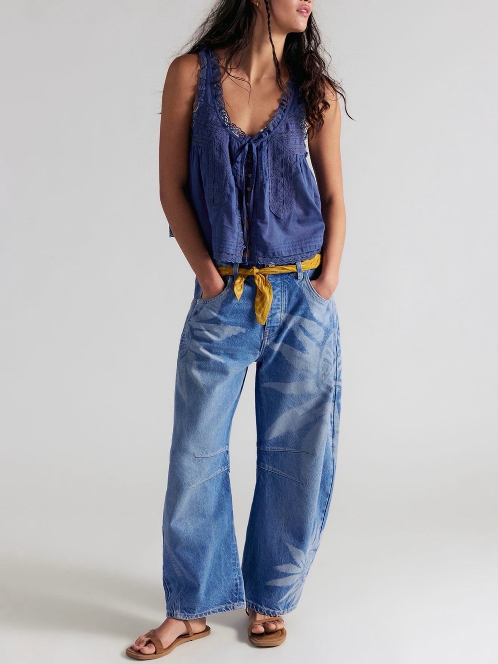 We The Free Good Luck Printed Barrel Jeans in Sun Fade